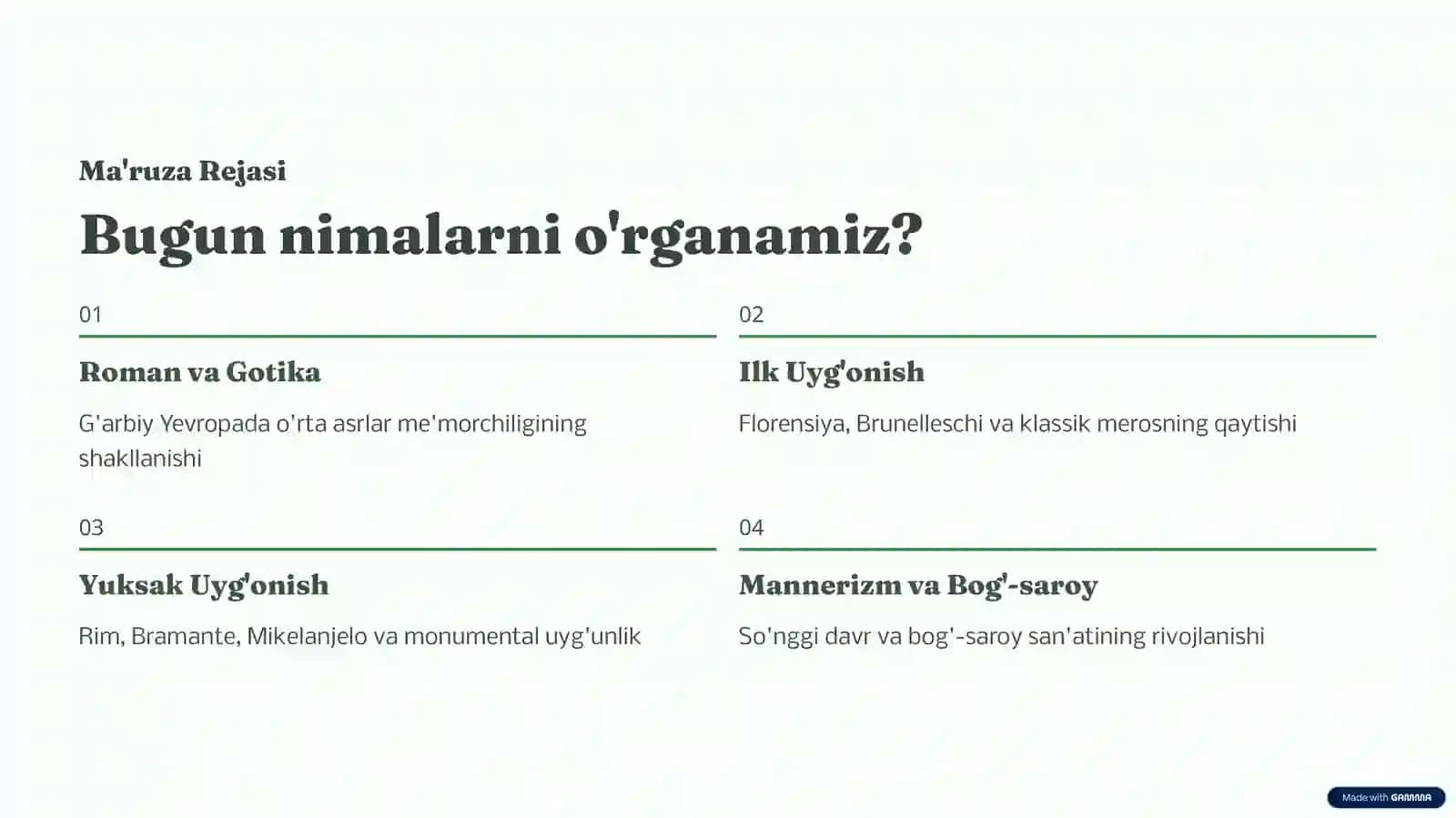Uyg‘onish Davri Arxitekturasi | PPT 2