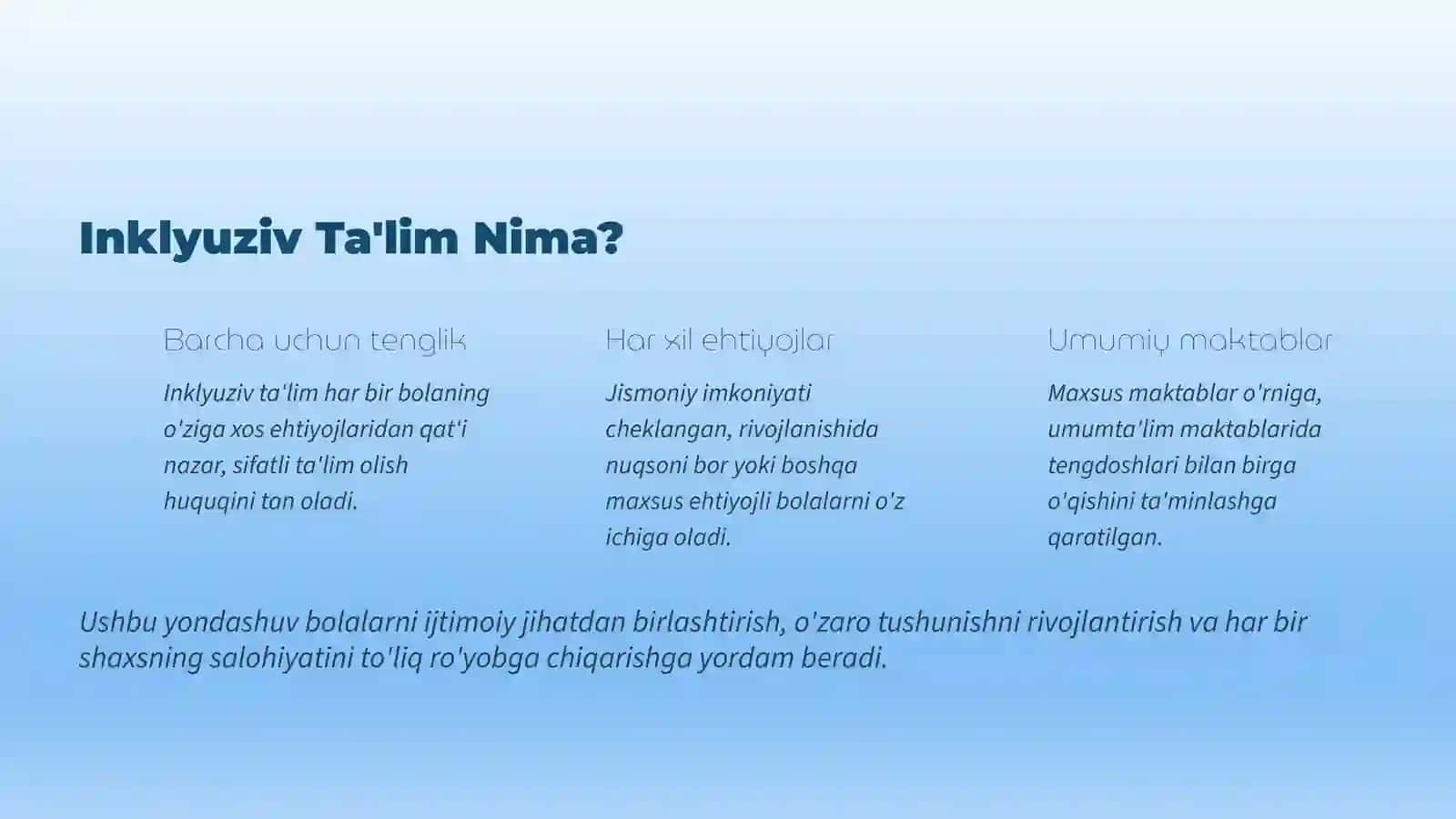 Inklyuziv Ta'lim: O'zbekistonda Teng Imkoniyatlar Sari 2