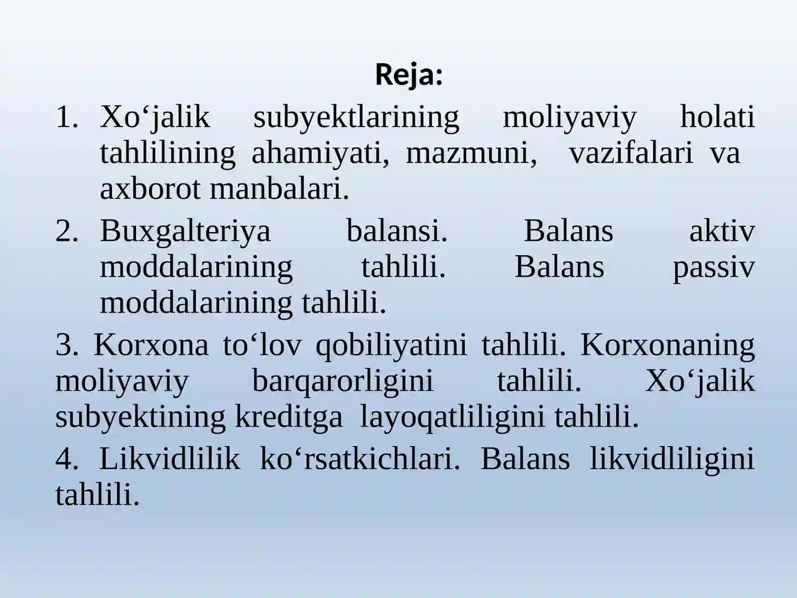 Buxgalteriya balansi ko‘rsatkichlari va moliyaviy holat tahlili 2
