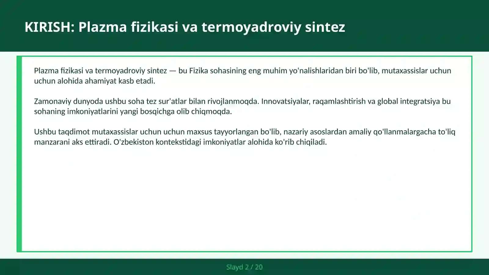 PLAZMA FIZIKASI VA TERMOYADROVIY SINTEZ 2