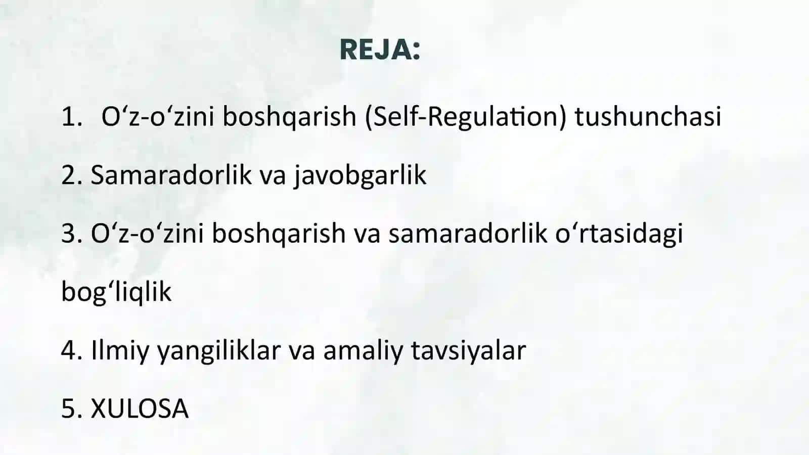 O'z-o'zini boshqarish va samaradorlik AKKK 2