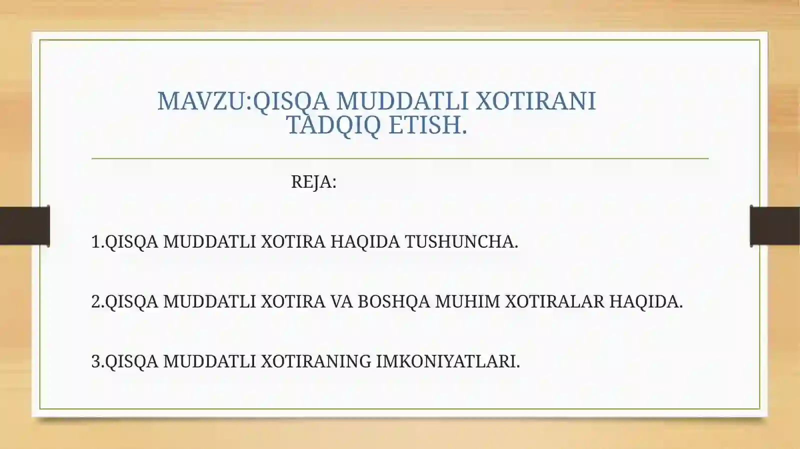 QISQA MUDDATLI XOTIRANI TADQIQ ETISH 2