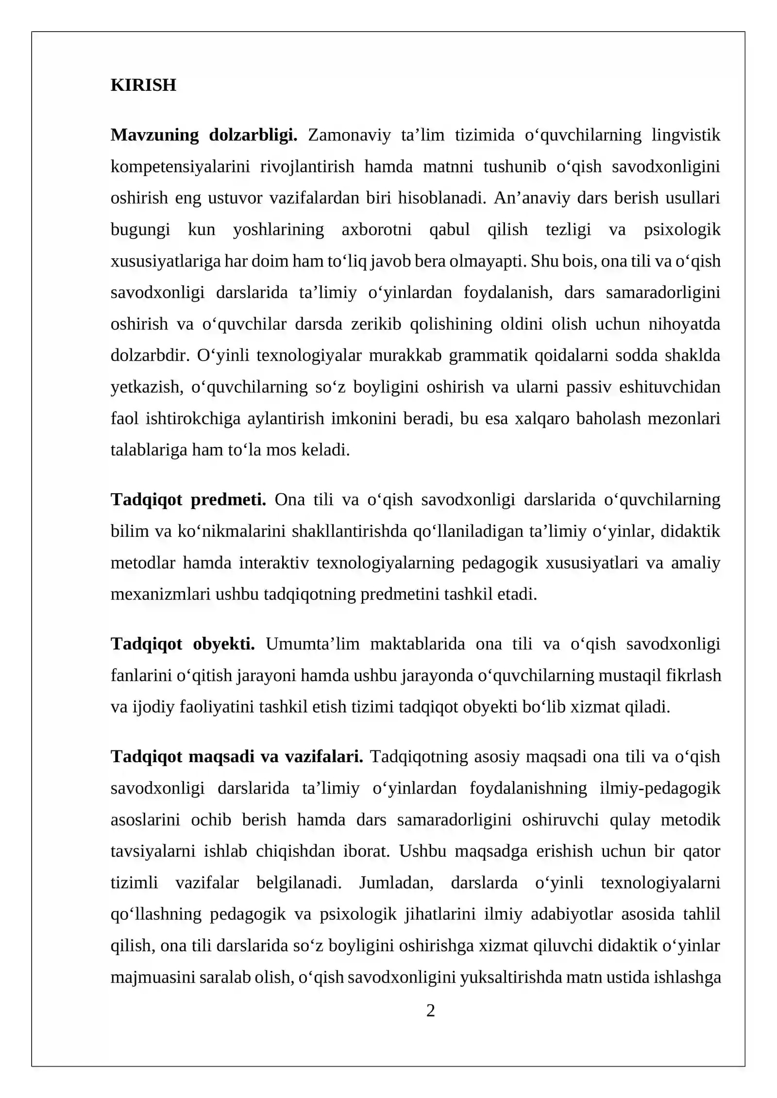 ONA TILI OQISH SAVODXONLIGI DARSDA TA'LIMIY OYINLARDAN FOYDALANISH 2