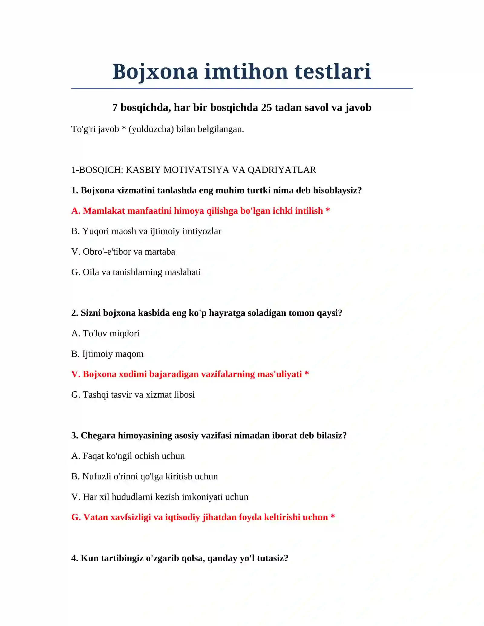 Bojxona imtihon testlari 2