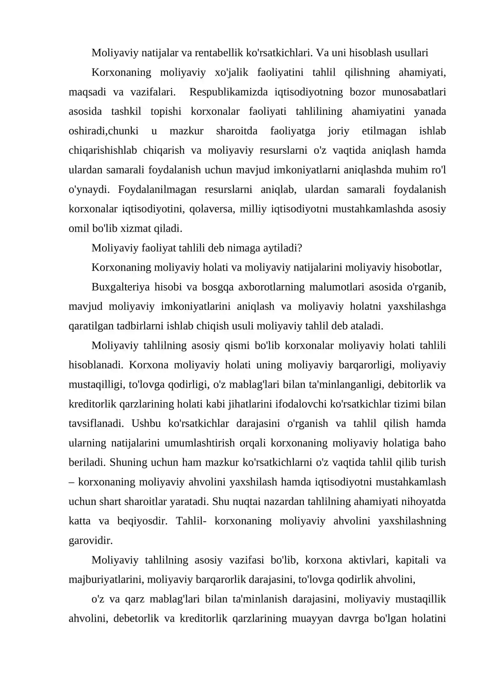 Korxona moliyaviy va iqtisodiy holatiga umumiy baho berish 2