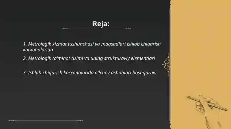 Metrologik xizmat tushunchasi va maqsadlari ishlab chiqarish korxonalarida 2