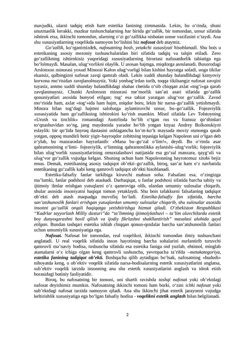 Estetika (Nafosat falsafasi). 2