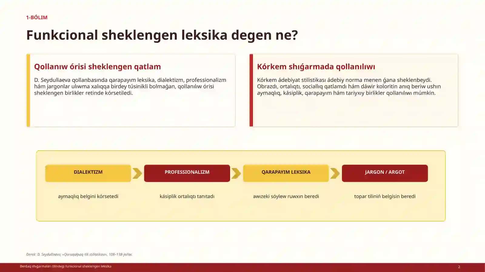 BERDAQ SHIǴARMALARI TILINDEGI FUNKCIONAL SHEKLENGEN LEKSIKA 2