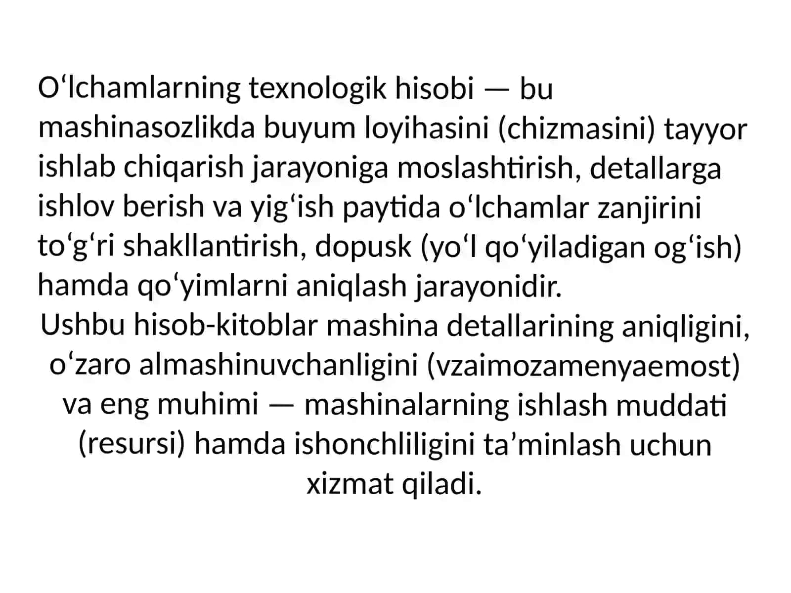 O'lchamlarning texnologik hisobi va uning mashinasozlikda qullanilishi 2
