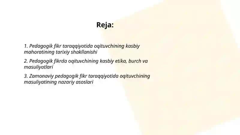 Pedagogik firk taraqqiyotida oqituvchining kasbiy maorai hamd burch va masuiyatlari 2