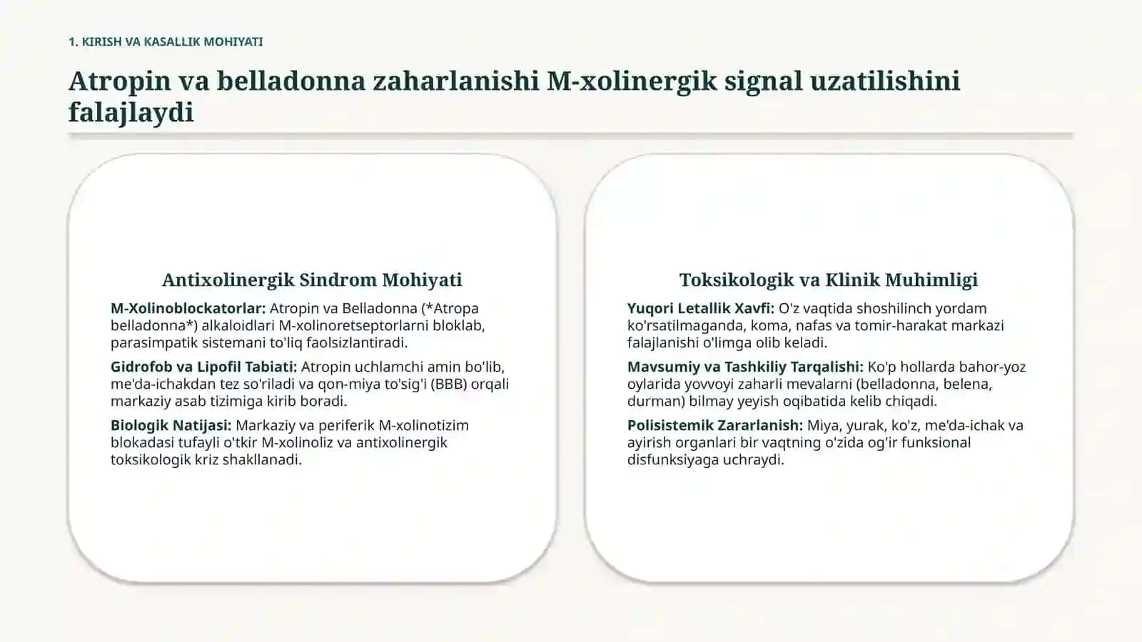 Atropin va belladonna bilan zaharlanish — 15 slayd 2