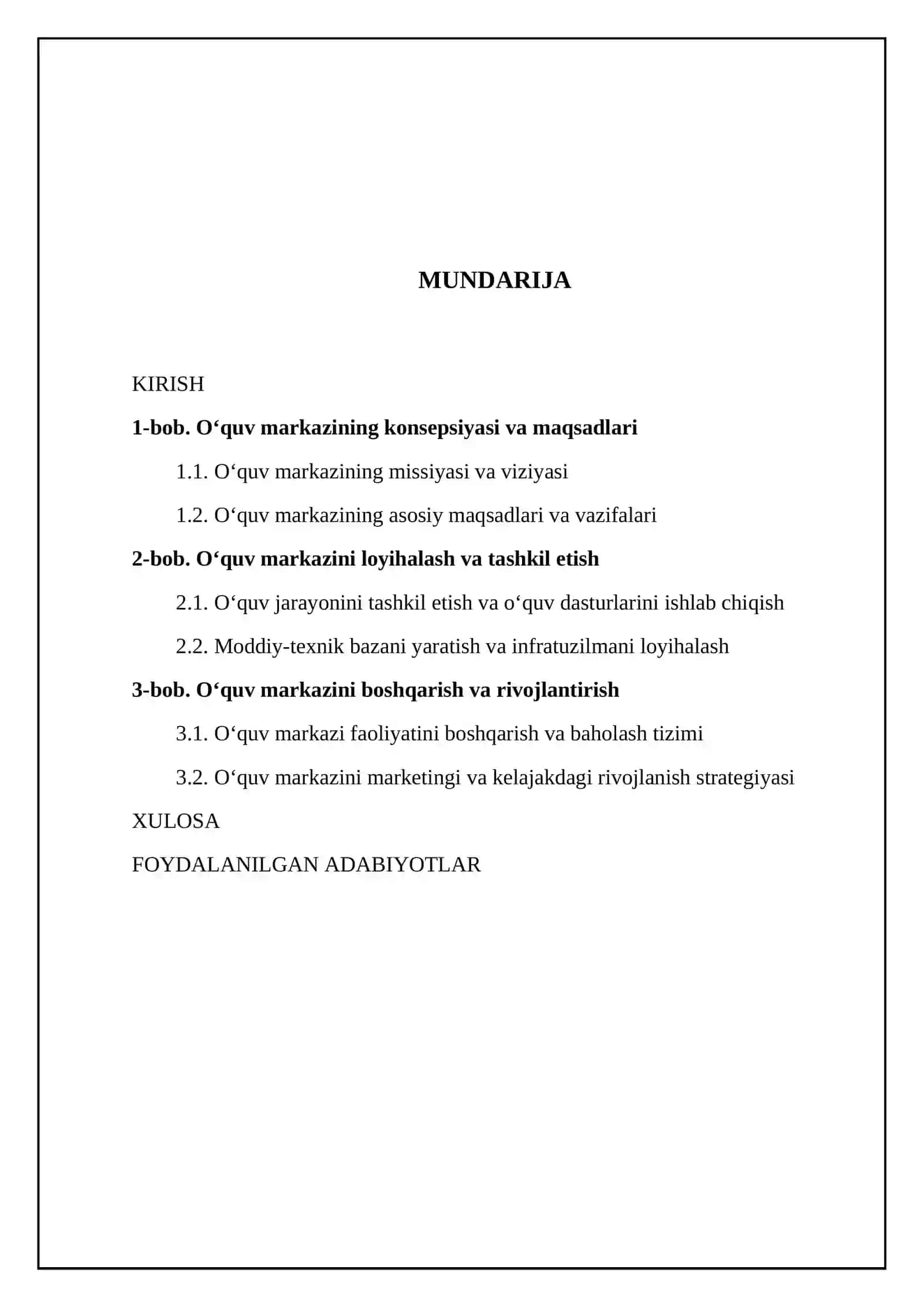 Oʻquv markazi loyihasini loyihalashtirish va ishlab chiqish 2