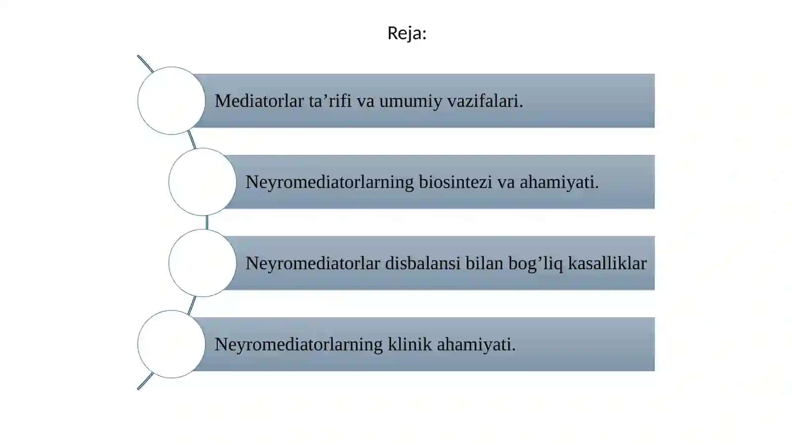 Neyromediatorlar biosintezi, ahamiyati va kasalliklari. 2