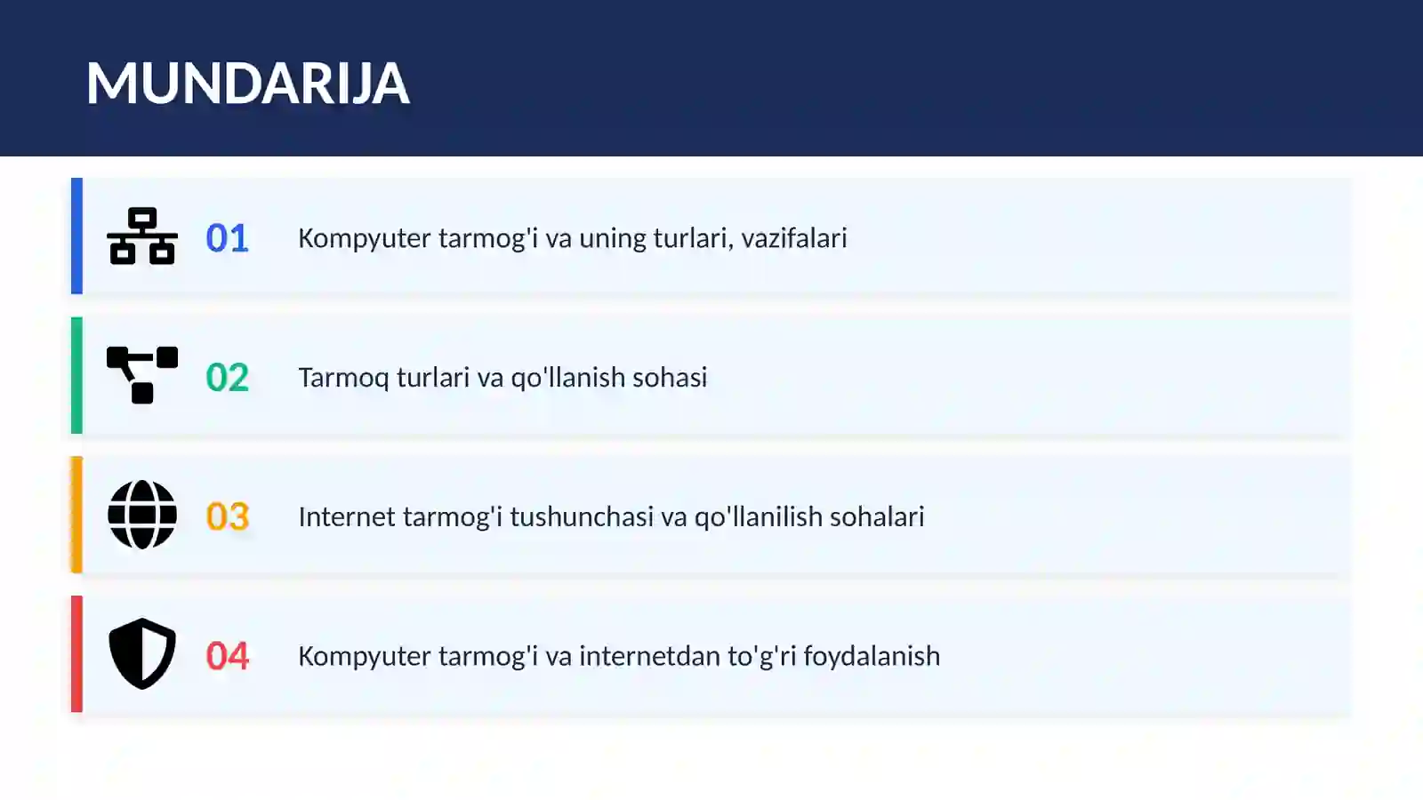 KOMPYUTER TARMOQLARI VA ULARNING TURLARI. INTERNET TARMOG'I 2