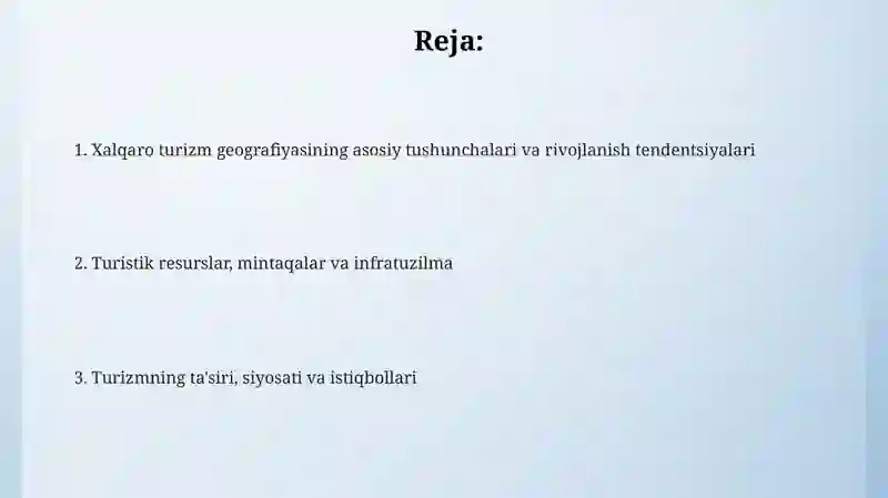 Xalqaro turizm geografiyasi 2