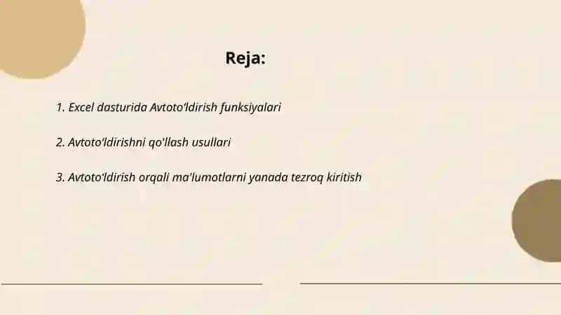 Excel dasturida Avtotoʻldirishlar va Avtohisoblashlar diograma yaratish 2