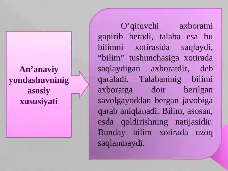 An’anaviy yondashuvninig asosiy xususiyati 2
