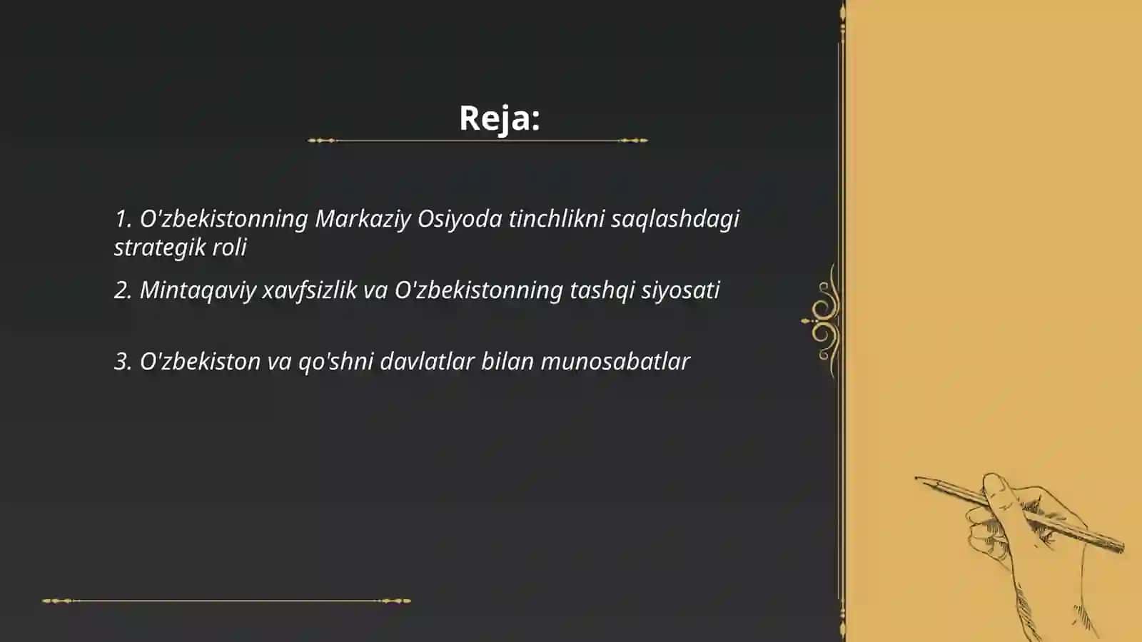 O'zbekistonning Markaziy Osiyoda tinchlik va farovonlikni taminlashdagi o'rni 2