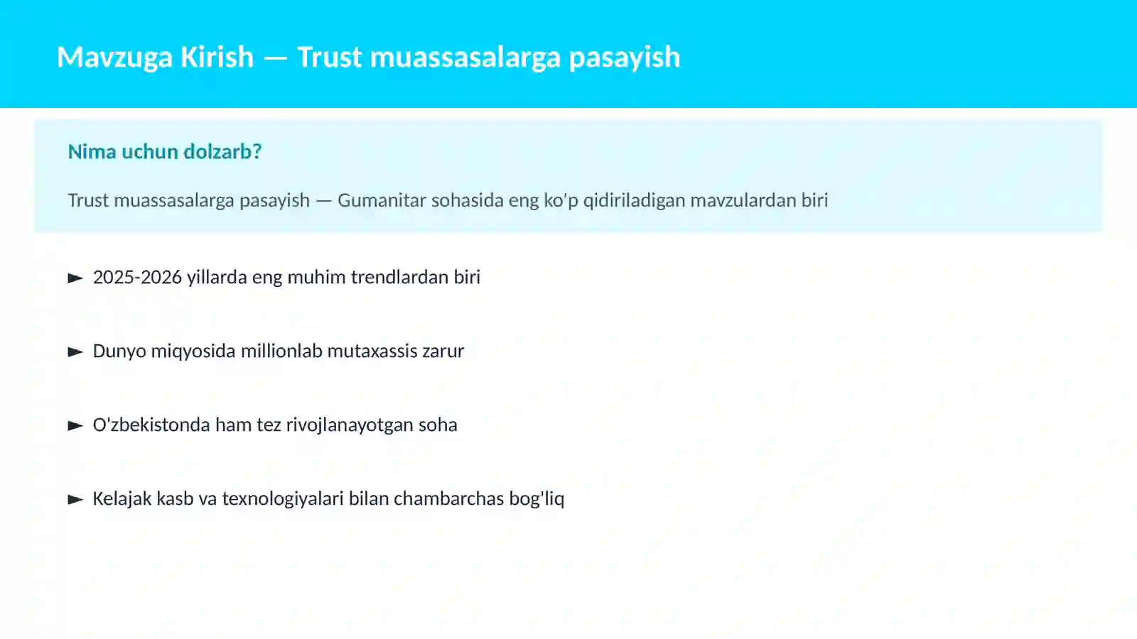 Trust muassasalarga pasayish 2