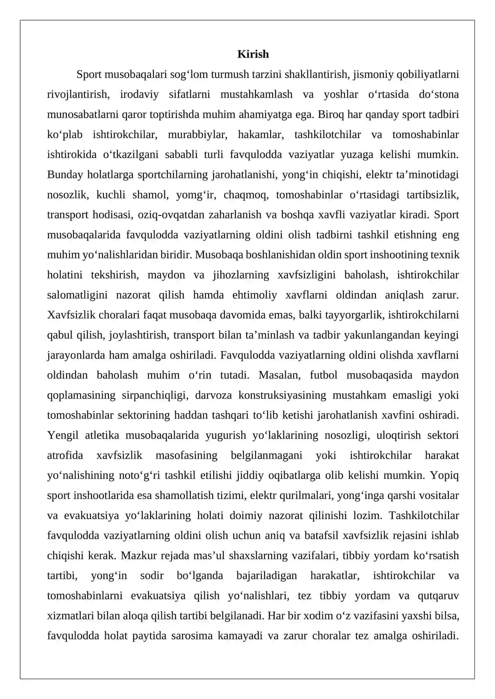 Sport musobaqalarida favqulodda vaziyatlarning oldini olish choralari 2