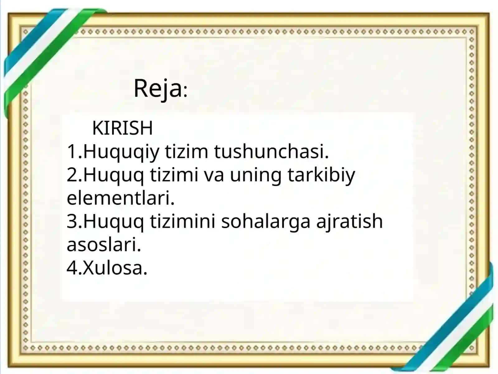 HUQUQ TIZIMINI SOHALARGA AJRATISH ASOSLARI. 2