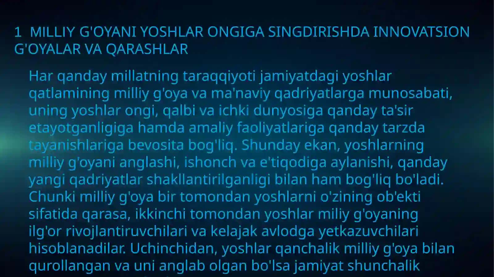 MILLIY GʻOYANING ASOSIY  TASHUVCHISI - YOSHLAR EKANLIGI 2