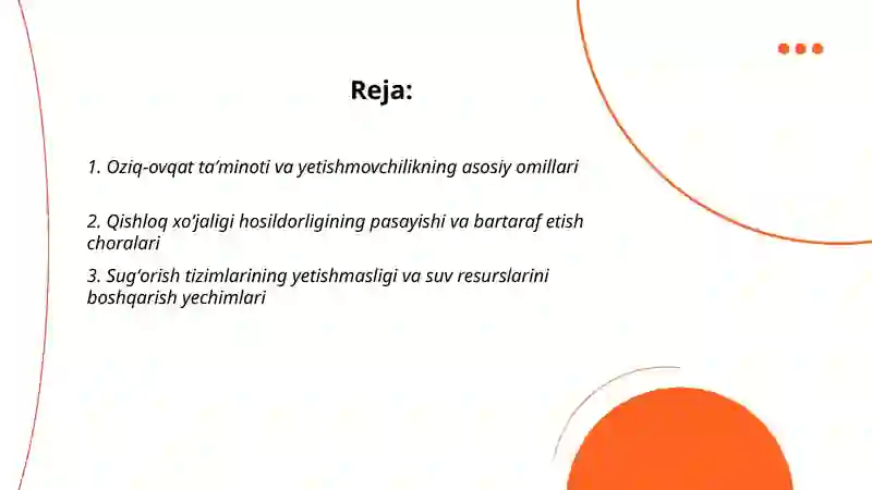 Oziq-ovqat muammolari, ularni paydo boʻlish omillari va bartaraf etish yoʻllarini tahlil qilish 2