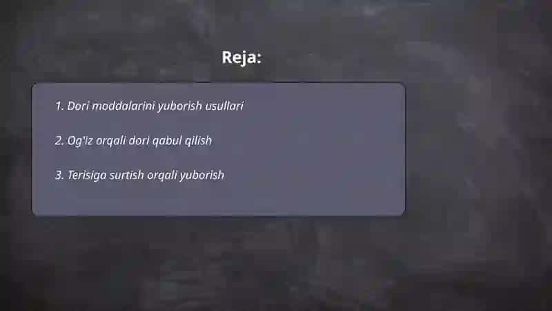 Dori moddalarini yuborish yõllari. Dozalar haqida tushuncha 2