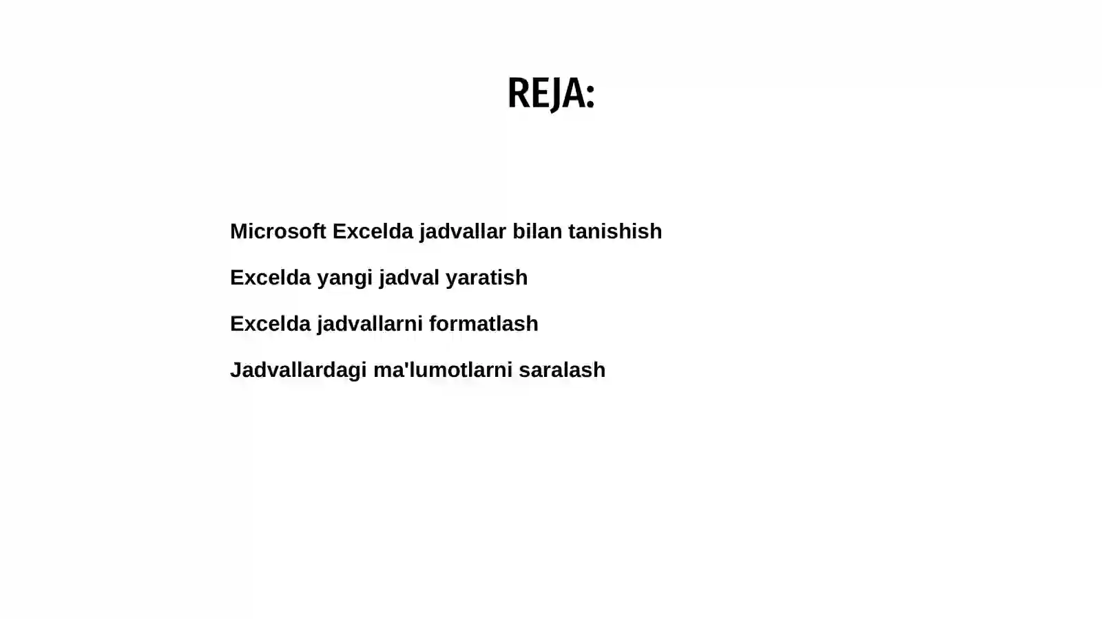 Microsoft Excel dasturida jadvallar bilan ishlash 2