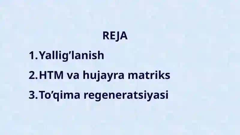 Yallig'lanishni tizimli tasirlari. Hujayradan tashqari matriks va hujayra-matriks o'zaro tasiri. 2