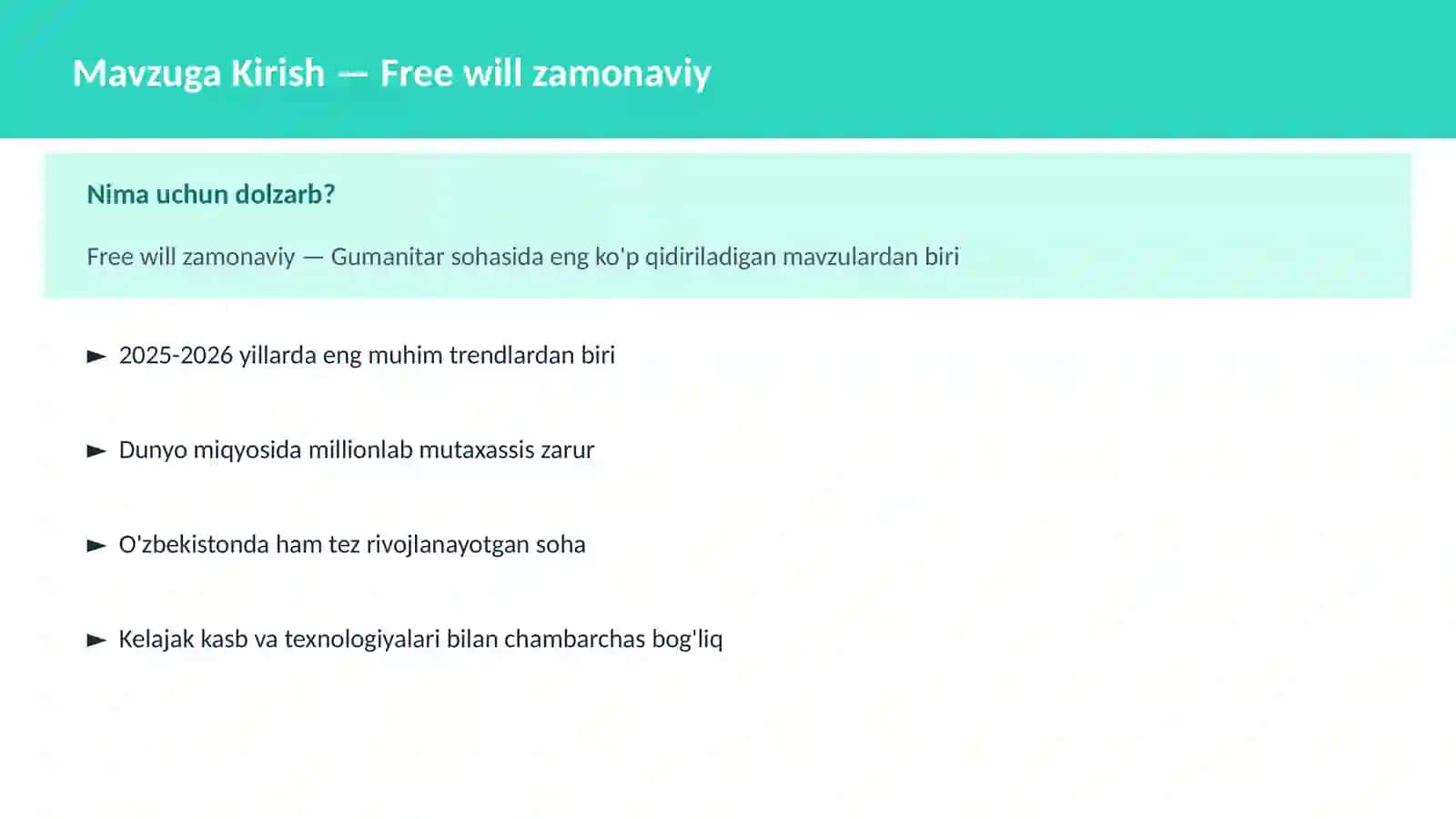 Free will zamonaviy 2