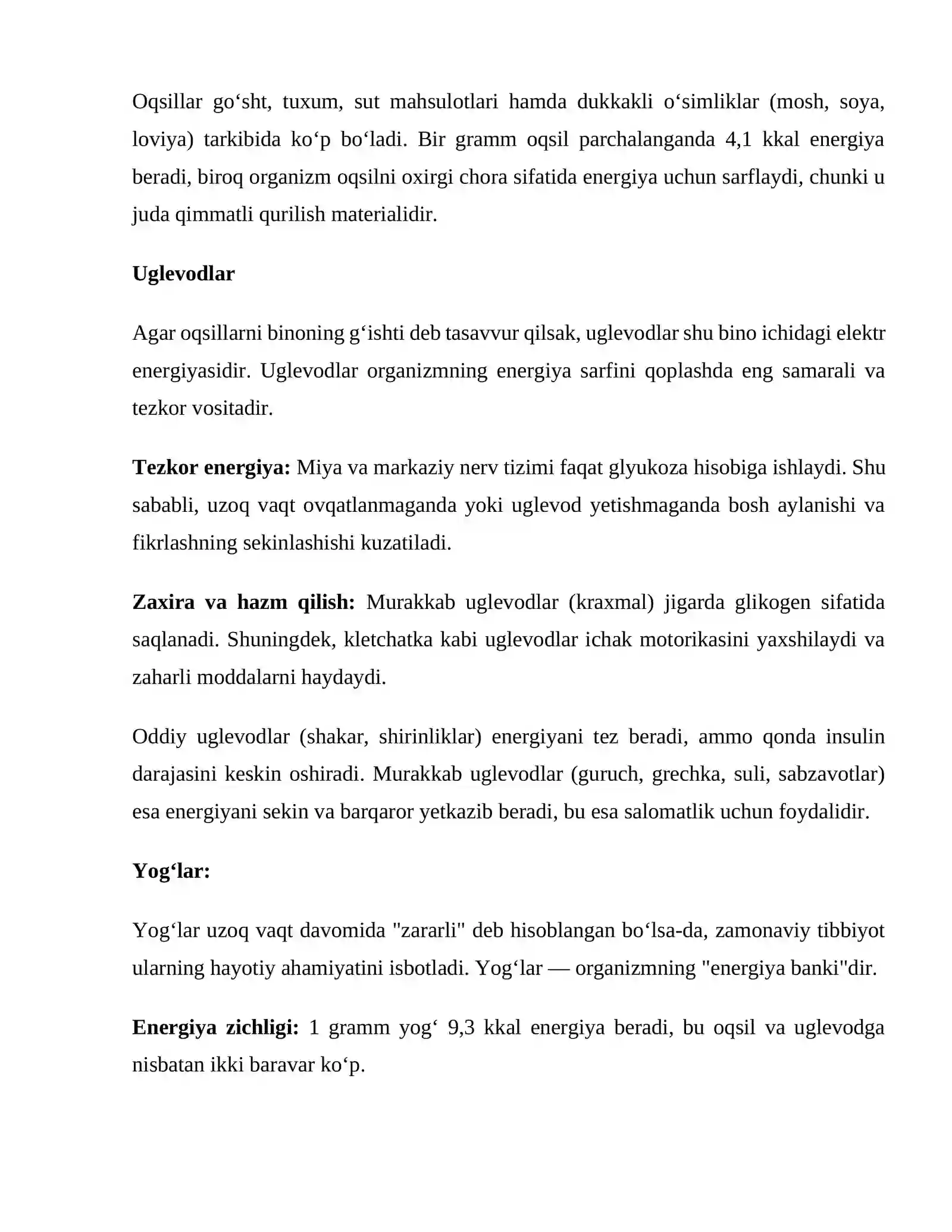 Oqsillar yog‘lar uglevodlar va vitaminlarning, organizmdagi ahamiyati 2