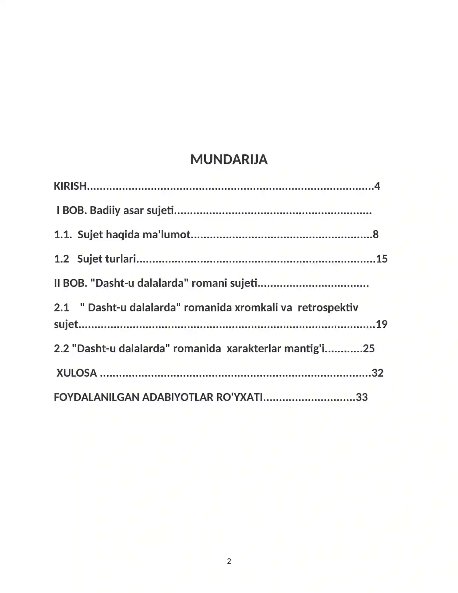 O'ZBEKISTON RESPUBLIKASI OLIY TA'LIM FAN VA INNOVATSIYA VAZIRLIGI FARG'ONA DAVLAT UNVERSITETI FILOLOGIYA VA TILLARNI O'QITISH: O'ZBEK TILI YO'NALISHI "ADABIYOTSHUNOSLIK" KAFEDRASI "ADABIYOTSHUNOSLIK FANIDAN  BADIIY ASAR SYUJETI. NORMUROD NORQOBILONING " DASHT-U DALALRDA" ASARI ASOSIDA 2