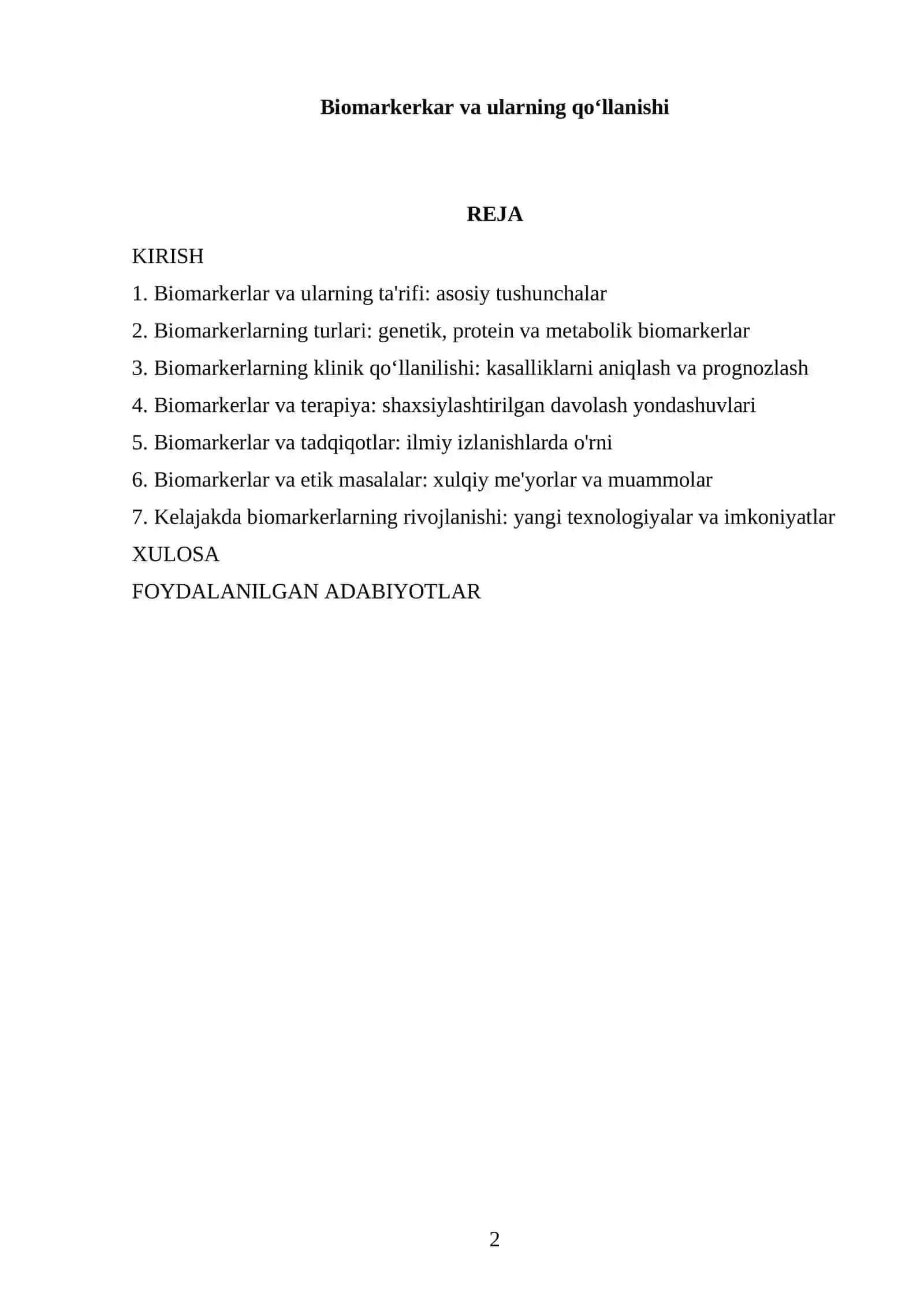 Biomarkerlar va ularning qoʻllanishi 2