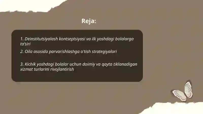 Ilk yoshdagi bolalar uchun muassasalarning deinstitutsiyalash masalalari 2
