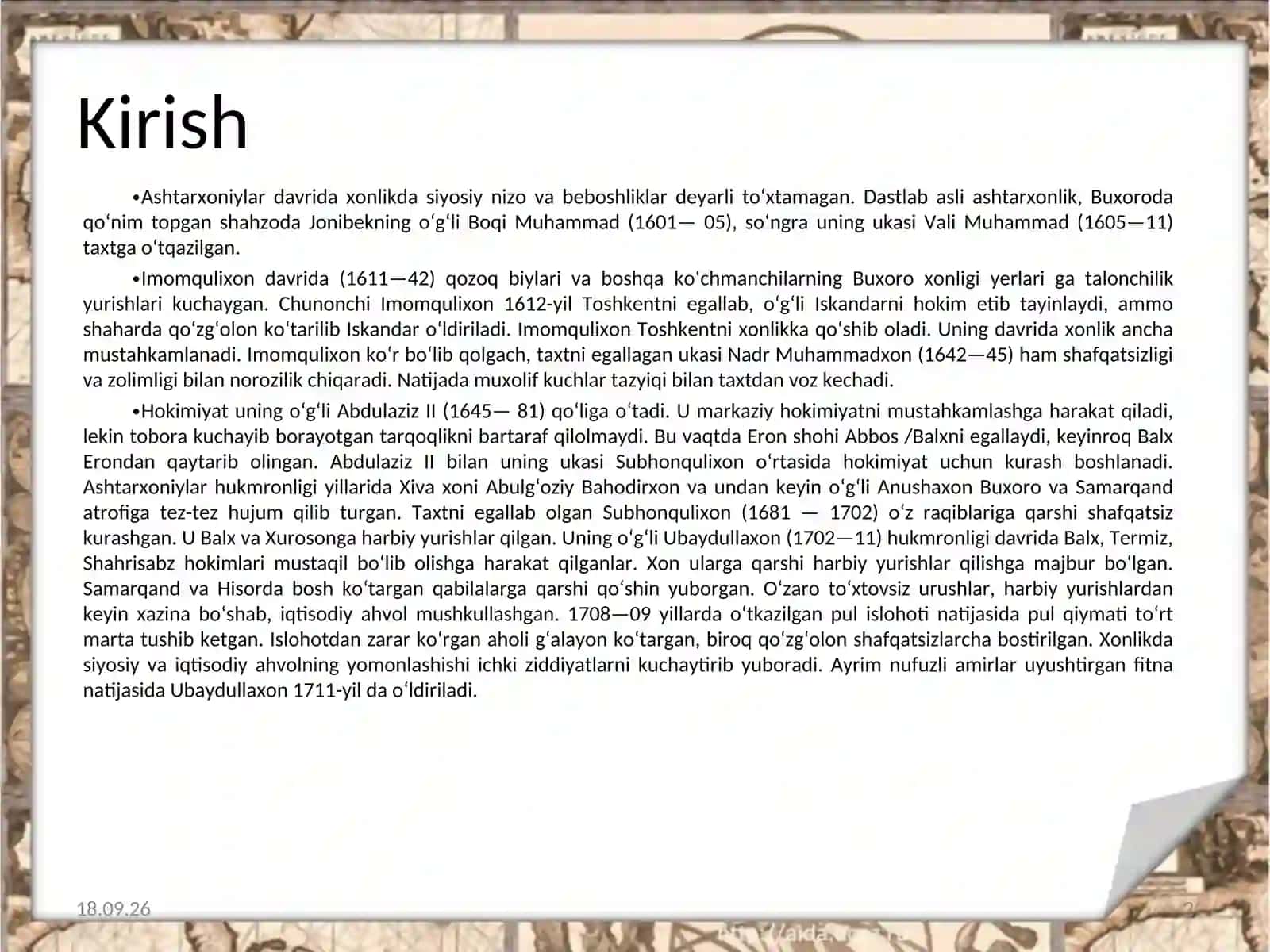 Ashtarxoniylar davrida Buxoro xonligining markaziy va mahalliy boshqaruvi 2