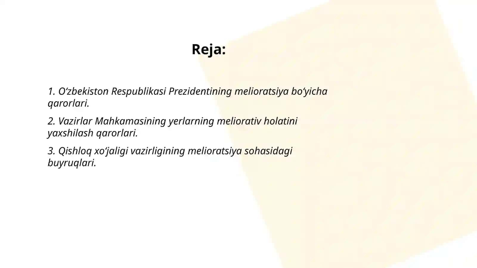 Yerlarni meliorativ xolatini yaxshilash bo‘yicha 2