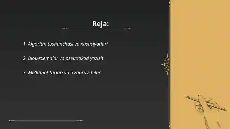 Algoritmlashtirish va dasturlash asoslari 2