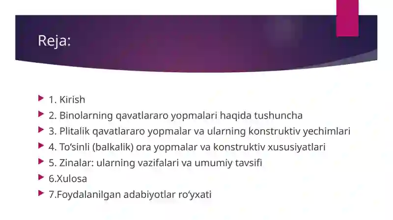 Binolarning qavatlararo yopmalari 2