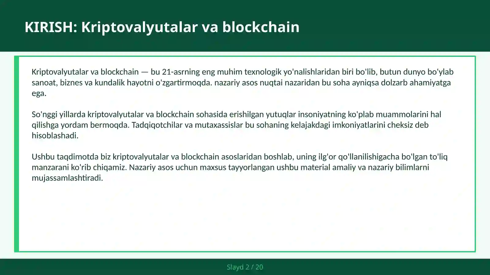 KRIPTOVALYUTALAR VA BLOCKCHAIN 2