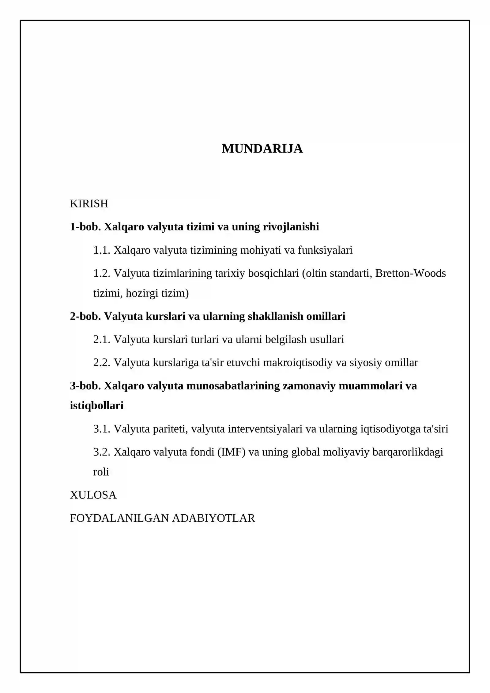 Xalqaro valyuta munosabatlari 2