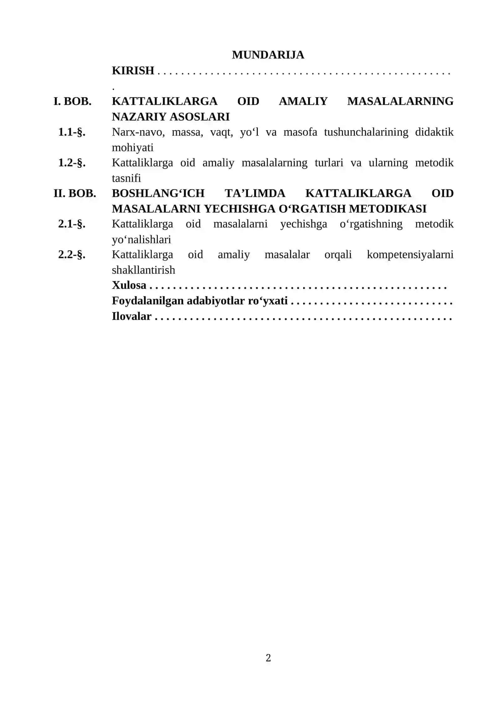 NARX-NAVO, MASSA, VAQT, YO‘L VA MASOFA KATTALIKLARIGA OID AMALIY MASALALARNI YECHISHGA O‘RGATISH METODIKASI 2