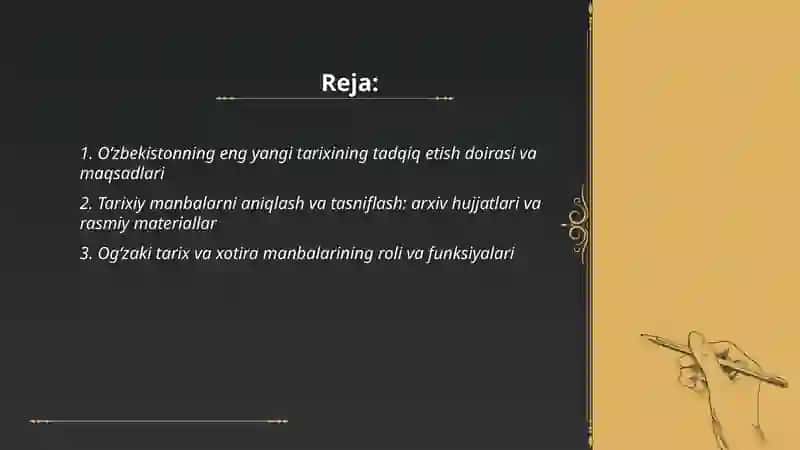 Oʻzbekistonning eng yangi tarixini oʻrganish funksiyalari va tamoyillari 2