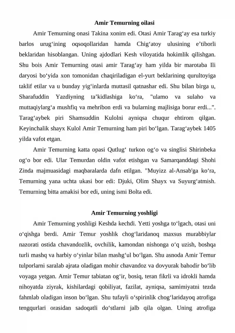 Amir Temurning hayoti va ijodi 2