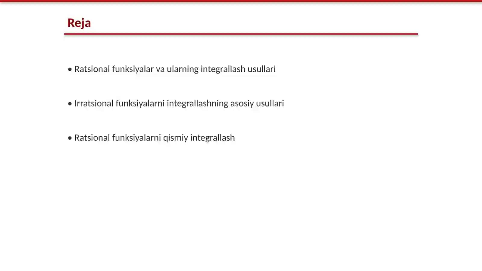 Ratsional va ba’zi irratsional funksiyalarni integrallash 2