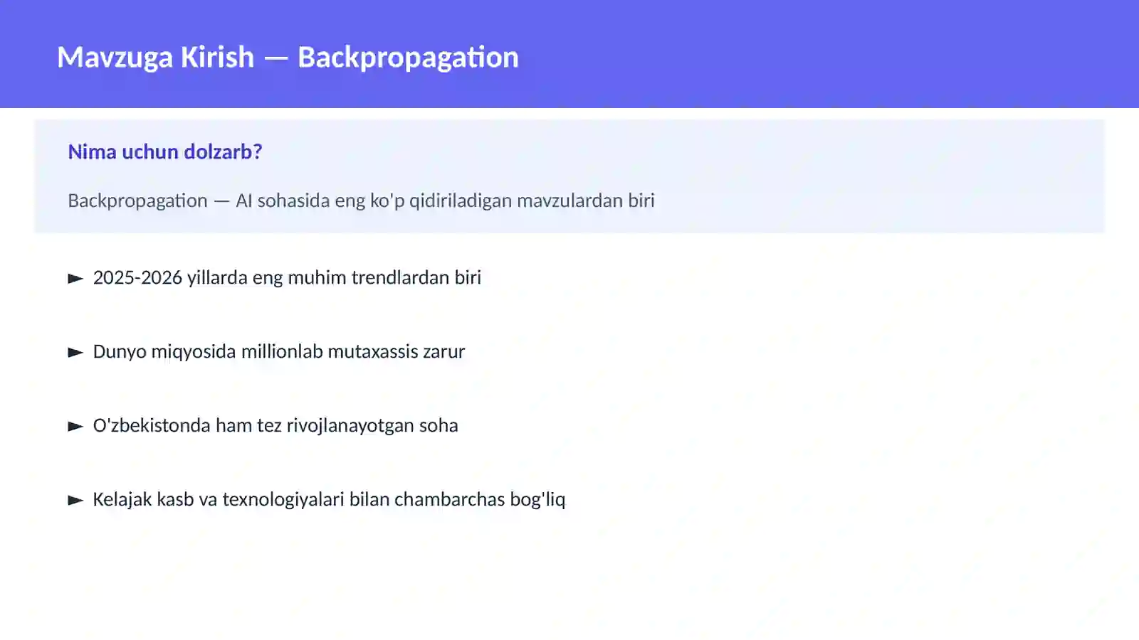 AI | DEEP LEARNING VA NEYRON TARMOQLAR 2