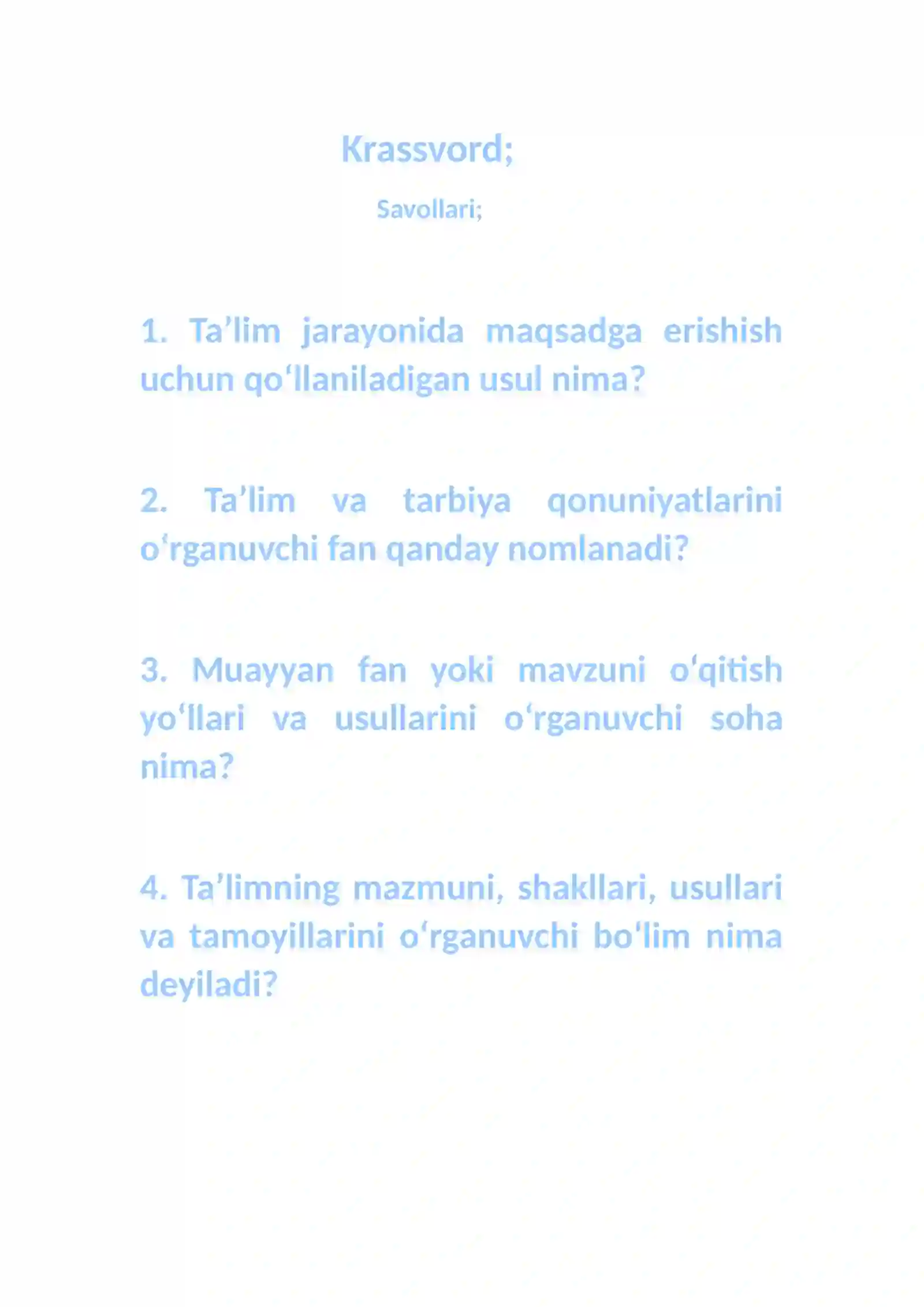Umumiy Pedagogika fanidan tayyorlagan mustaqil ishi 2