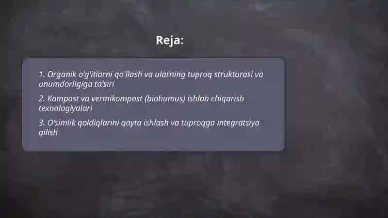 Tuproq unumdorligi va stukturasini yaxshilashga qaratilgan tadbirlar 2
