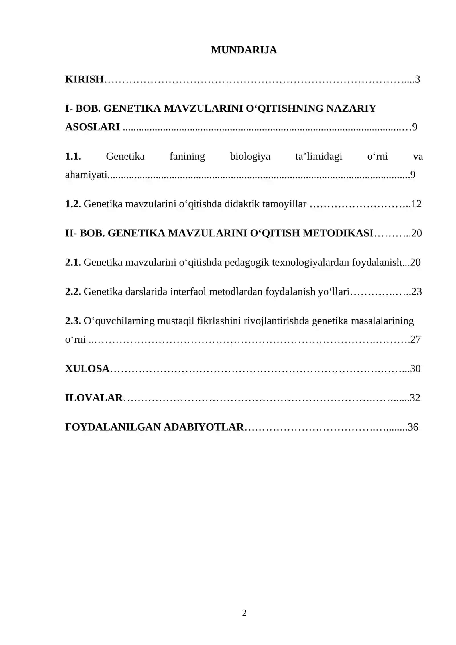 GENETIKA MAVZULARINI O'QITISH METODIKASI 2