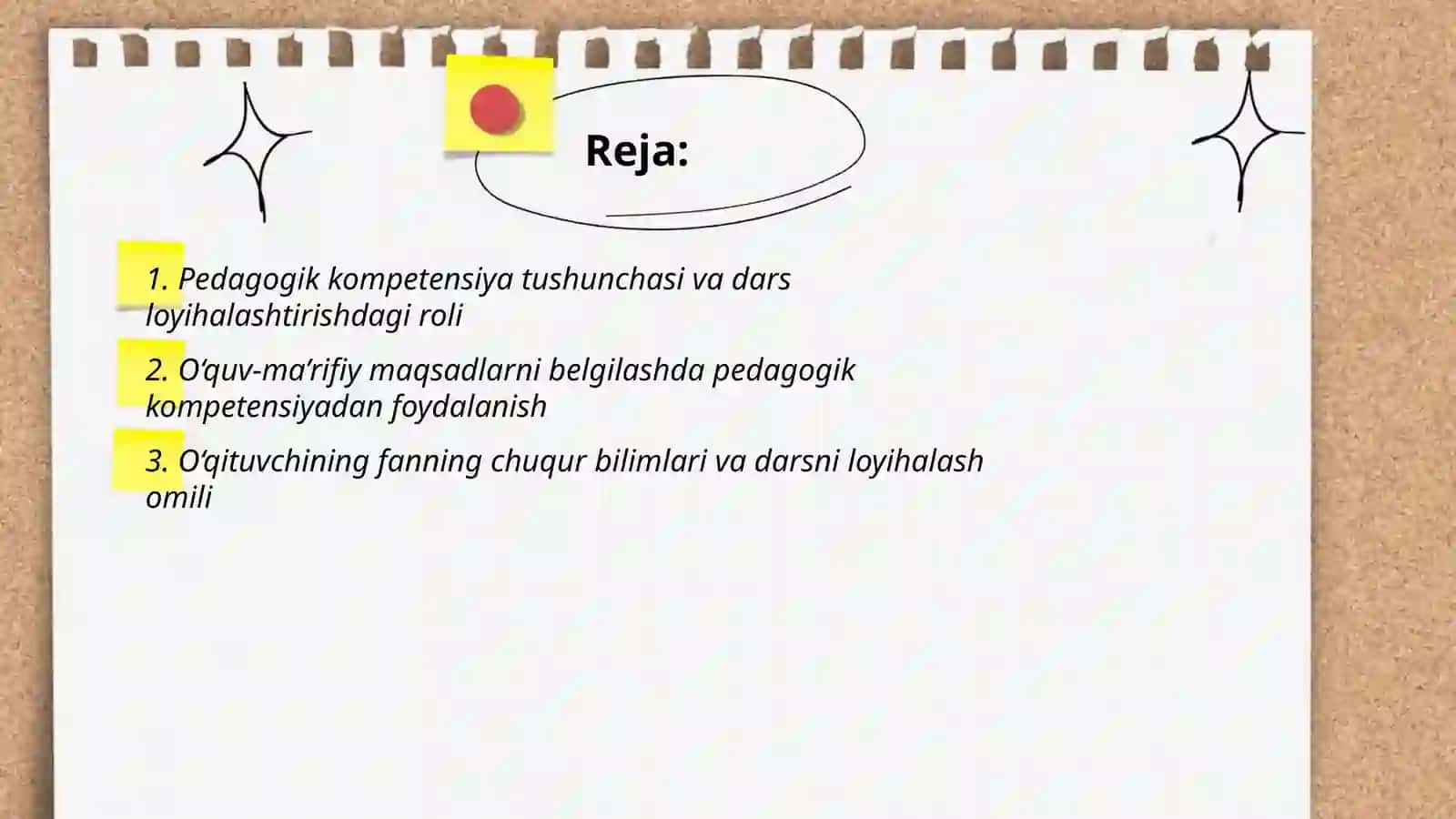 Dars jarayonini loyihalashda pedagogik kompetensiyadan foydalanish omil 2